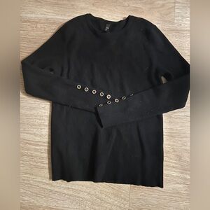 Indigo & Lace Black Sweater Jeweled Button Accent Long Sleeve Top Small